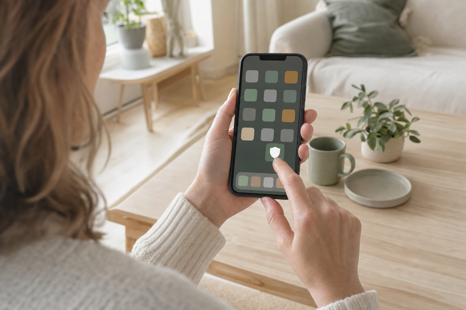 Person som kontrollerer en mistenkelig SMS ved å åpne den offisielle appen separat